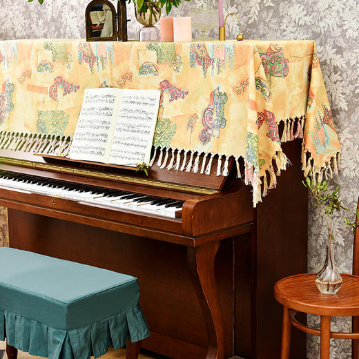 杏黄唐彩全罩法式防尘钢琴罩复古琴凳罩 商品图1