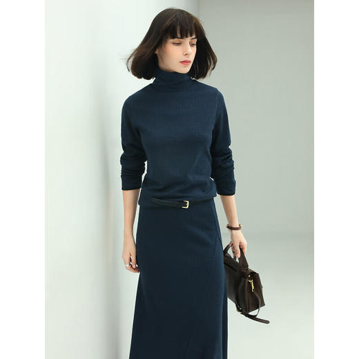 COCOBELLA优雅气质人字纹通勤半身裙女时尚不对称针织裙HS518 商品图2