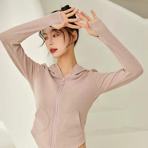 跃牌【瑜见伽人系列】爆款春秋大可爱瑜伽健身休闲连帽外套YJ50013 商品图0