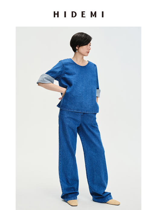 HIDEMI “重塑单宁”可再生环保牛仔系列圆领廓形上衣 商品图9