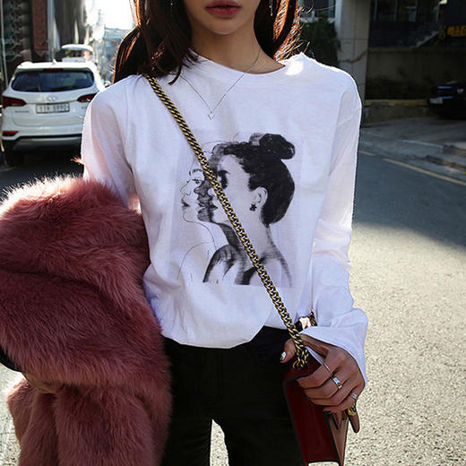 2022秋季新款韩版长袖印花T恤女衣服打底衫上衣女装 商品图2