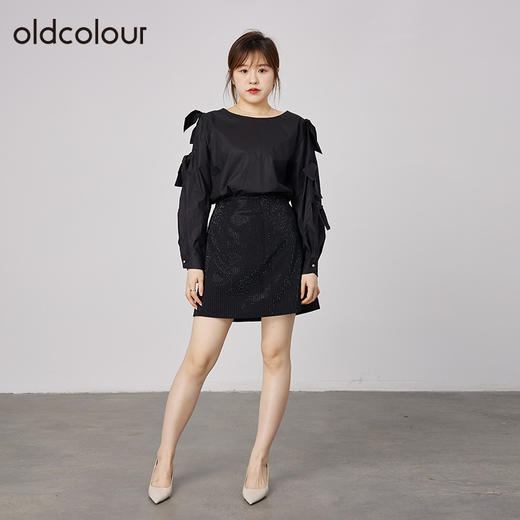 oldcolour2021秋商场同款设计感小众气质别致黑色衬衫女N32013258 商品图2