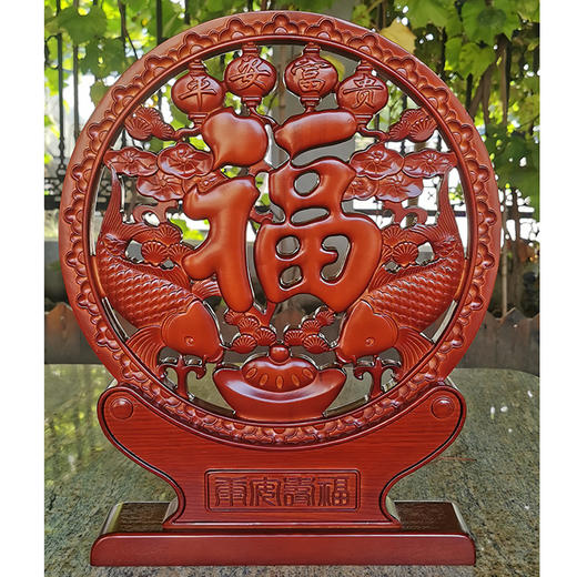 双鱼送福木雕摆件 商品图1