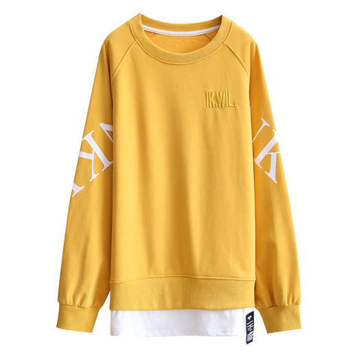 棉质 假两件卫衣女2021新款春秋薄款ins韩版假两件中长款 商品图4