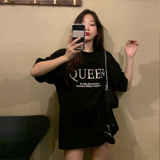 【多款式 超值装！】2022显瘦气质T恤春夏新款短袖T恤女韩版宽松中长款打底衫学生上衣女装休闲 商品图1