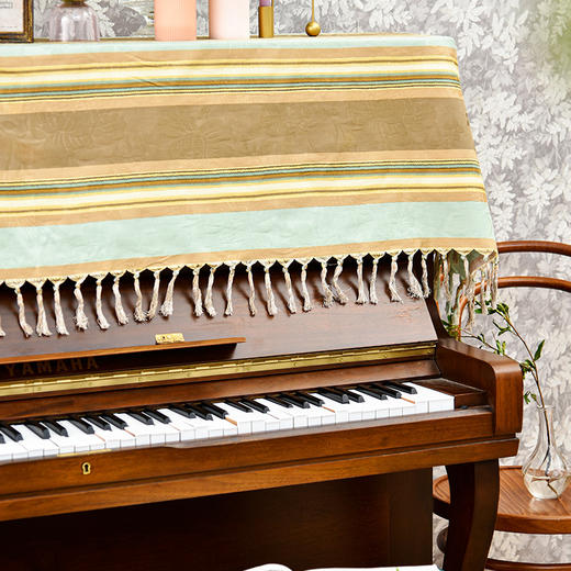 蓝绿条纹高端钢琴罩欧式防尘琴凳罩 商品图1
