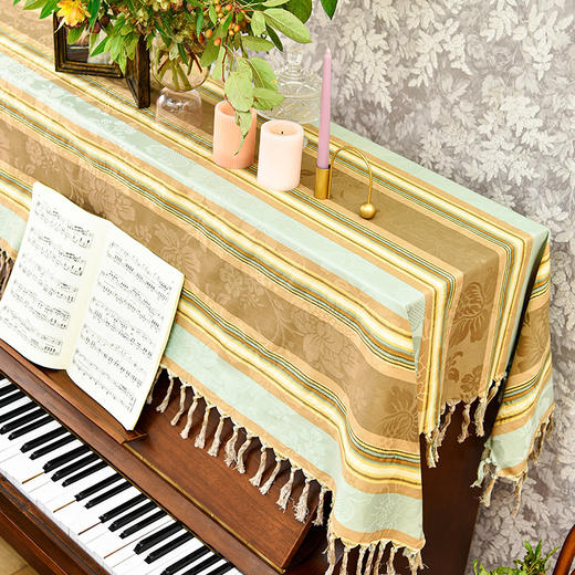 蓝绿条纹高端钢琴罩欧式防尘琴凳罩 商品图2
