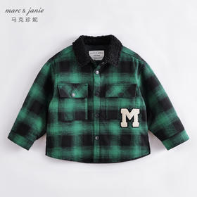 马克珍妮秋装新款 男童仿羊羔绒翻领格纹衬衫 儿童外套221306