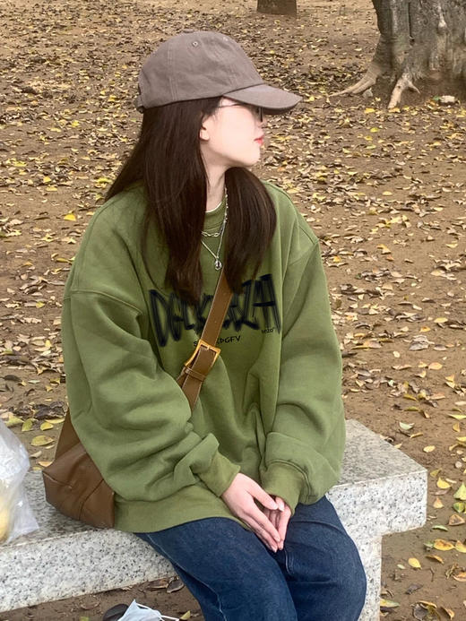 黛唯梵oversize落肩圆领卫衣女秋季2022年新款百搭宽松长袖套头上衣ins 商品图0