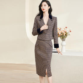 剩XL/XXL 米思阳2026春季新款温柔提花套装知性通勤修身西装半裙两件套2924
