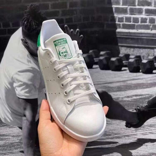 Adidas阿迪达斯 Stan Smith 大童款绿尾小白鞋 商品图1