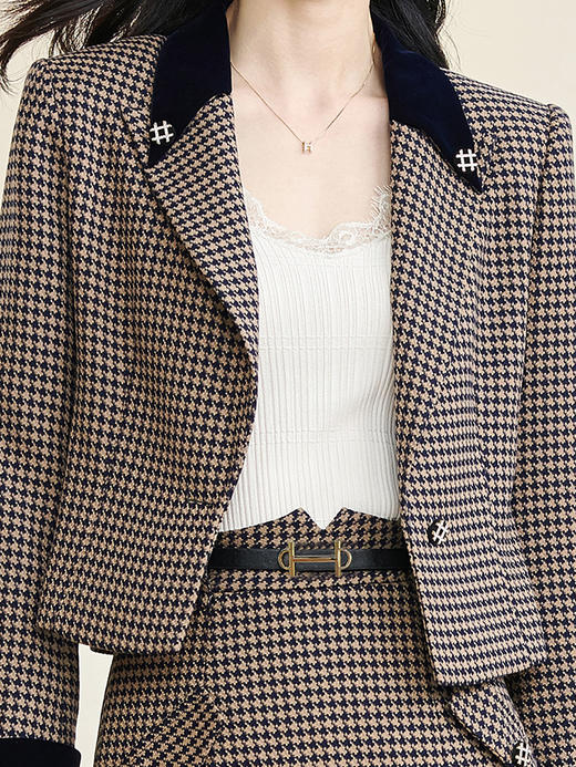 剩XL/XXL 米思阳2026春季新款温柔提花套装知性通勤修身西装半裙两件套2924 商品图4