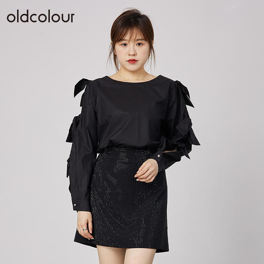 oldcolour2021秋商场同款设计感小众气质别致黑色衬衫女N32013258 商品图1