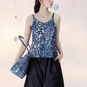 【林栖设计小店】（现货）纤维藏青色复古印花百搭吊带背心女1932013-1962007