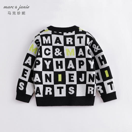 马克珍妮男童黑白格针织衫 宽松套头毛衣221506 商品图1