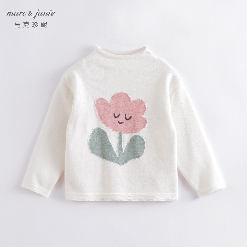 马克珍妮秋冬装 女童提花套头毛衣 儿童针织衫221381