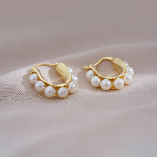 JU-A67105珍珠耳环女轻奢个性风潮气质复古镀圈圈耳扣金色简约时尚小众耳饰 商品图3