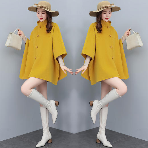 新款复古风，立领单排扣纯色皮扣毛呢外套斗篷式大衣HR-YJLY2235 商品图2