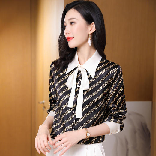 ASE-3555时尚条纹优雅潮流立领百塔女士衬衫 商品图3