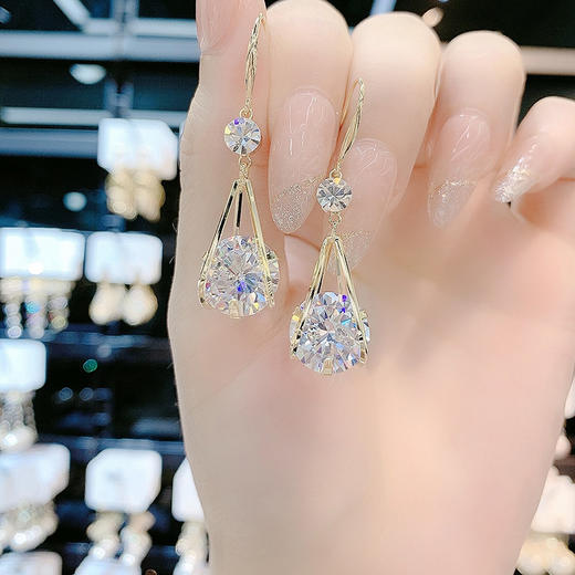JU-A6715新款潮设计感个性闪锆石水滴耳环气质百搭长款耳饰耳钩 商品图4