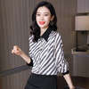 ASE-3555时尚条纹优雅潮流立领百塔女士衬衫 商品缩略图0
