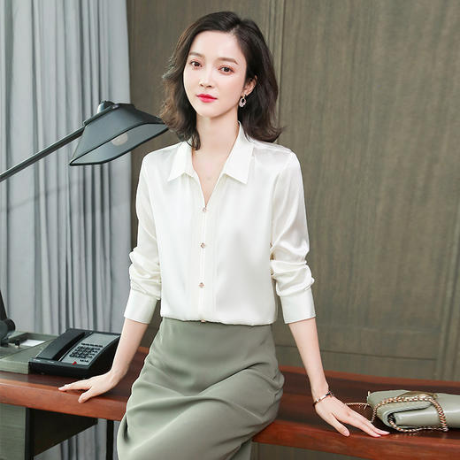 ASE-L6628重磅真丝衬衫女秋季新款V领百搭港风设计感小众桑蚕丝衬衣女 商品图4
