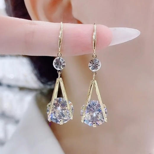 JU-A6715新款潮设计感个性闪锆石水滴耳环气质百搭长款耳饰耳钩 商品图1