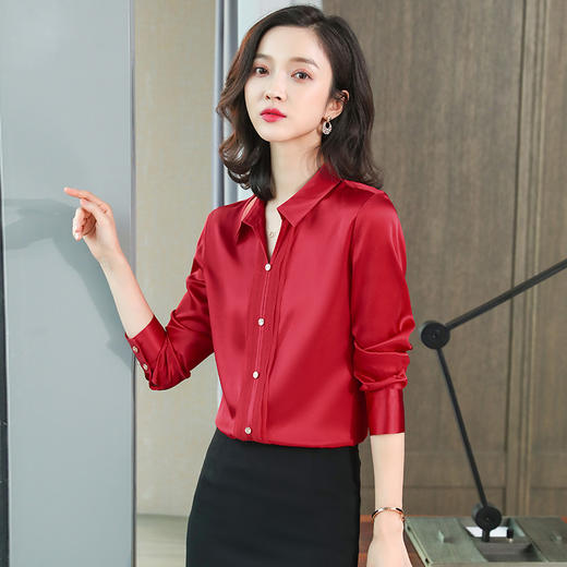 ASE-L6628重磅真丝衬衫女秋季新款V领百搭港风设计感小众桑蚕丝衬衣女 商品图5