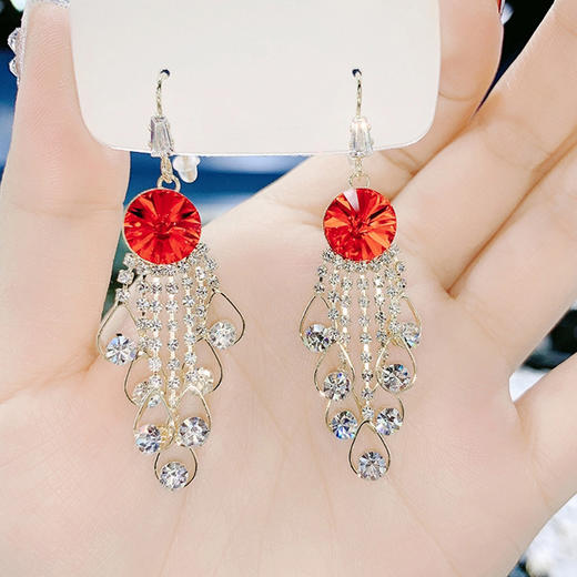 JU-A7132夏季新款日韩气质法式感水滴耳饰 红色锆石耳环韩版名媛耳坠 商品图2