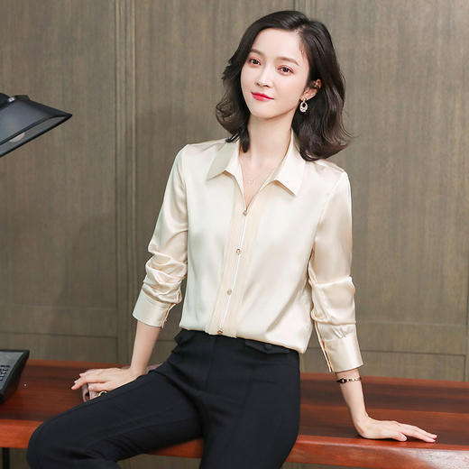 ASE-L6628重磅真丝衬衫女秋季新款V领百搭港风设计感小众桑蚕丝衬衣女 商品图6
