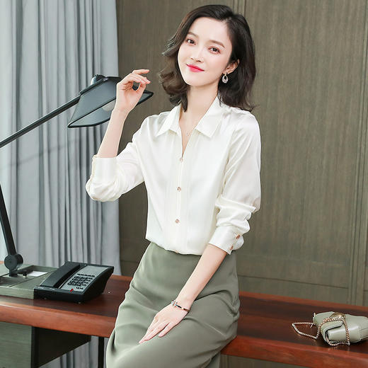 ASE-L6628重磅真丝衬衫女秋季新款V领百搭港风设计感小众桑蚕丝衬衣女 商品图3