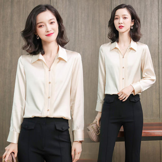 ASE-L6628重磅真丝衬衫女秋季新款V领百搭港风设计感小众桑蚕丝衬衣女 商品图2