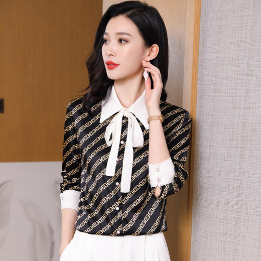 ASE-3555时尚条纹优雅潮流立领百塔女士衬衫 商品图4
