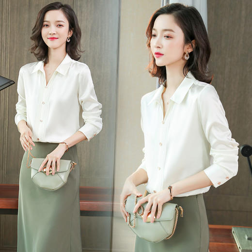 ASE-L6628重磅真丝衬衫女秋季新款V领百搭港风设计感小众桑蚕丝衬衣女 商品图0