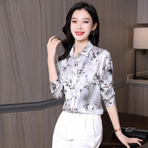 ASE-9202印花单排扣气质优雅女士衬衫 商品图2