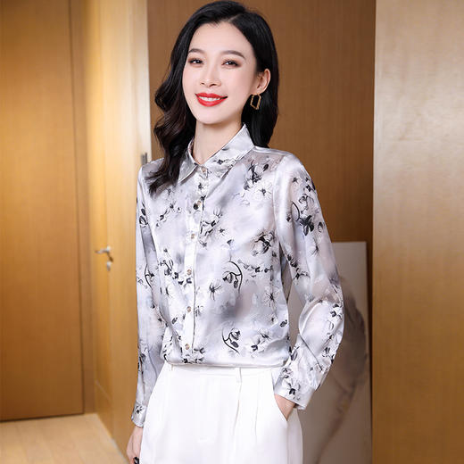 ASE-9202印花单排扣气质优雅女士衬衫 商品图1