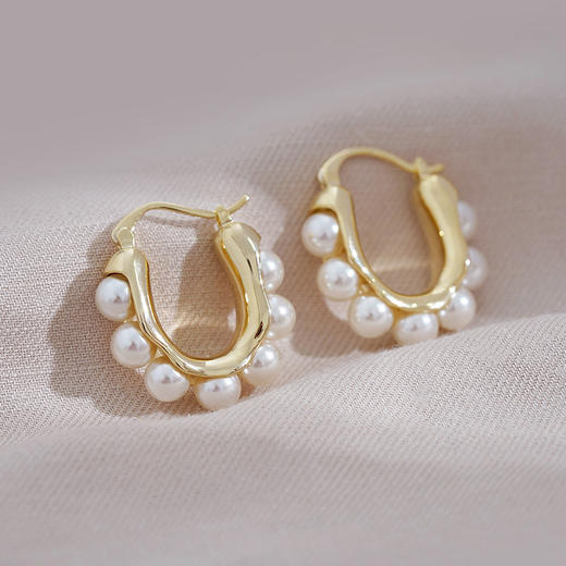 JU-A67105珍珠耳环女轻奢个性风潮气质复古镀圈圈耳扣金色简约时尚小众耳饰 商品图2