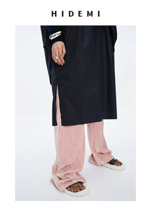 HIDEMI 流光丝绒中高腰显瘦阔腿裤 谧灰色/流芽绿/陶粉色/椰姜黄 商品图9