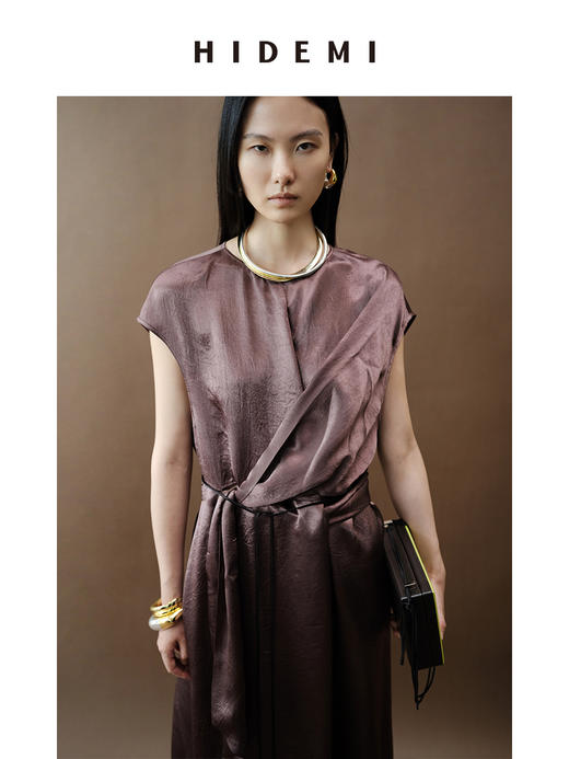 HIDEMI 波纹微褶醋酸绑带设计感连衣裙 商品图5