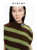 HIDEMI 美利奴羊毛粗花针斜条纹立领廓形落肩马夹 菠萝绿/香芋紫 商品缩略图4