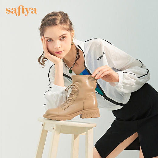 【春节不打烊】Safiya/索菲娅 2022冬季新款秋冬圆头后拉链系带百搭短靴 SF24116038 商品图5