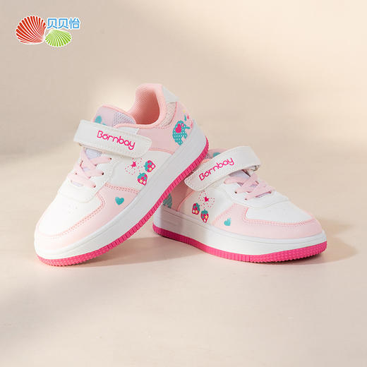 贝贝怡童鞋春秋新品儿童时尚板鞋女童可爱草莓稳步鞋 商品图3
