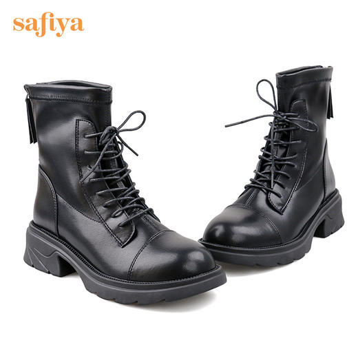 【春节不打烊】Safiya/索菲娅 2022冬季新款秋冬圆头后拉链系带百搭短靴 SF24116038 商品图1