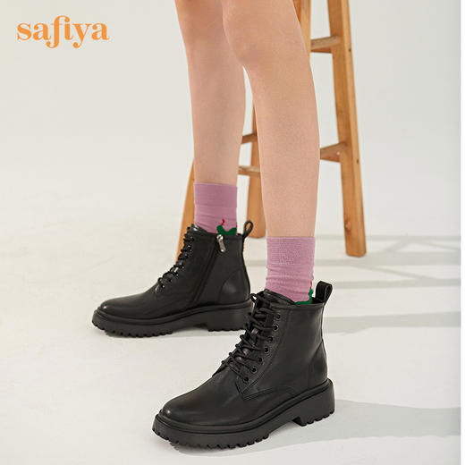 【春节不打烊】Safiya/索菲娅  马丁靴2022冬季新潮英伦风厚底增高侧拉链机车皮靴 SF24116023 商品图3
