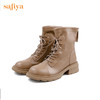 【春节不打烊】Safiya/索菲娅 2022冬季新款秋冬圆头后拉链系带百搭短靴 SF24116038 商品缩略图3