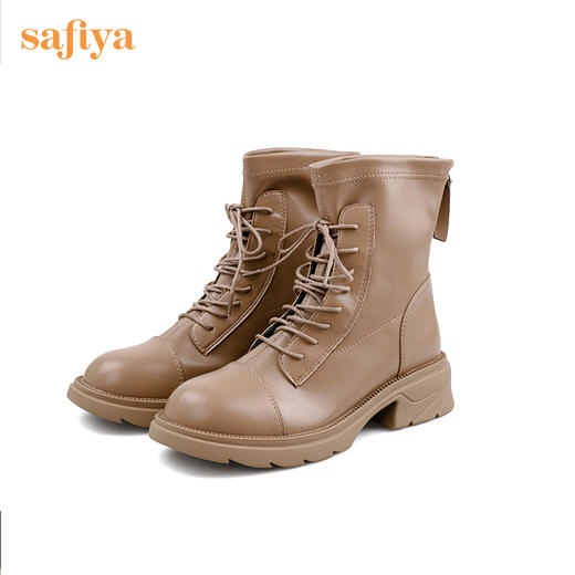 【春节不打烊】Safiya/索菲娅 2022冬季新款秋冬圆头后拉链系带百搭短靴 SF24116038 商品图3