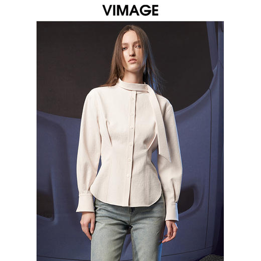 VIMAGE纬漫纪秋季新款时尚立领收腰显瘦衬衫上衣V1809417 商品图0