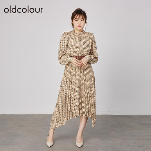 oldcolour2021秋商场同款的收腰显瘦气质不规则连衣裙N32103224 商品图0