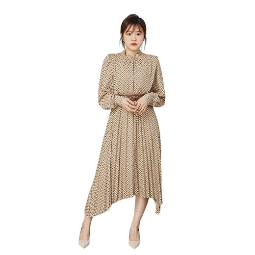 oldcolour2021秋商场同款的收腰显瘦气质不规则连衣裙N32103224 商品图4