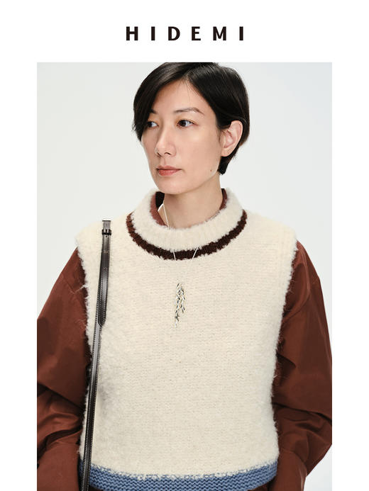 HIDEMI 圈圈纱加厚款趣味设计感拼色圆领马夹 商品图3